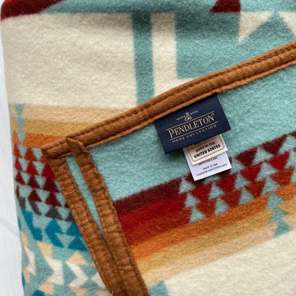 Pendleton Chief Joseph Wool Blanket - Aqua - Queen - 1 small hole from tear